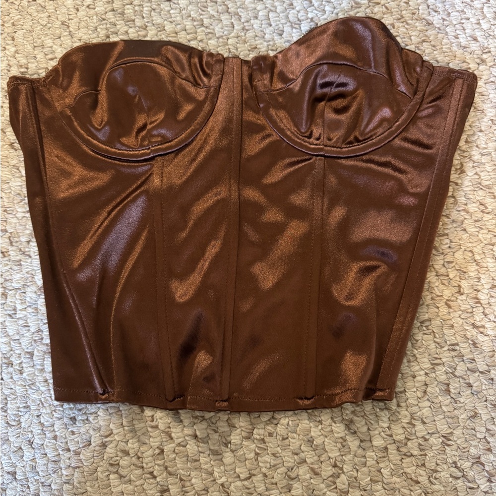 Brown Satin Bustier Top